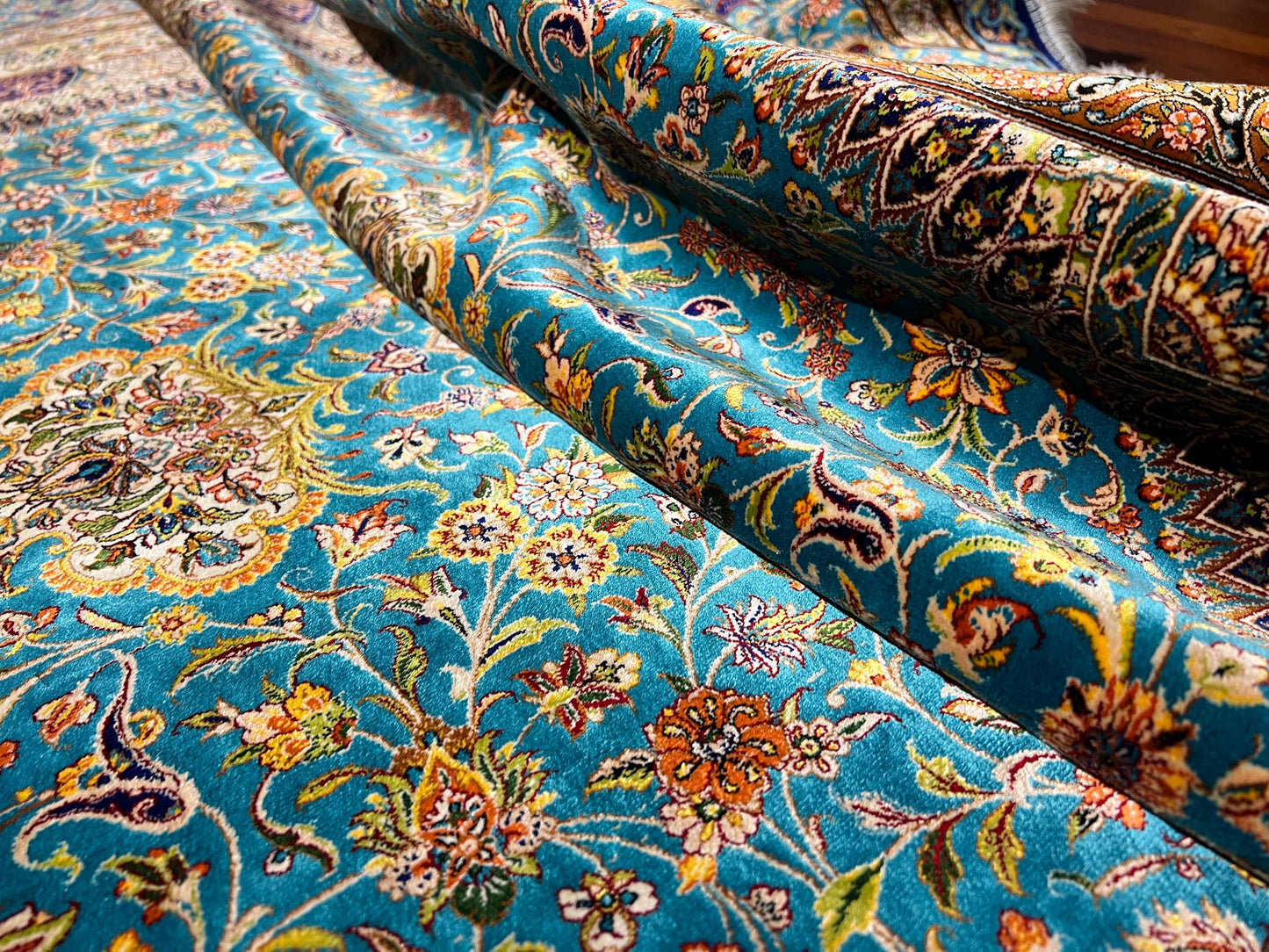 7x10 ft Blue Medallion Silk Rug Large Luxury Traditional Silk Carpet Living Room Area Rug