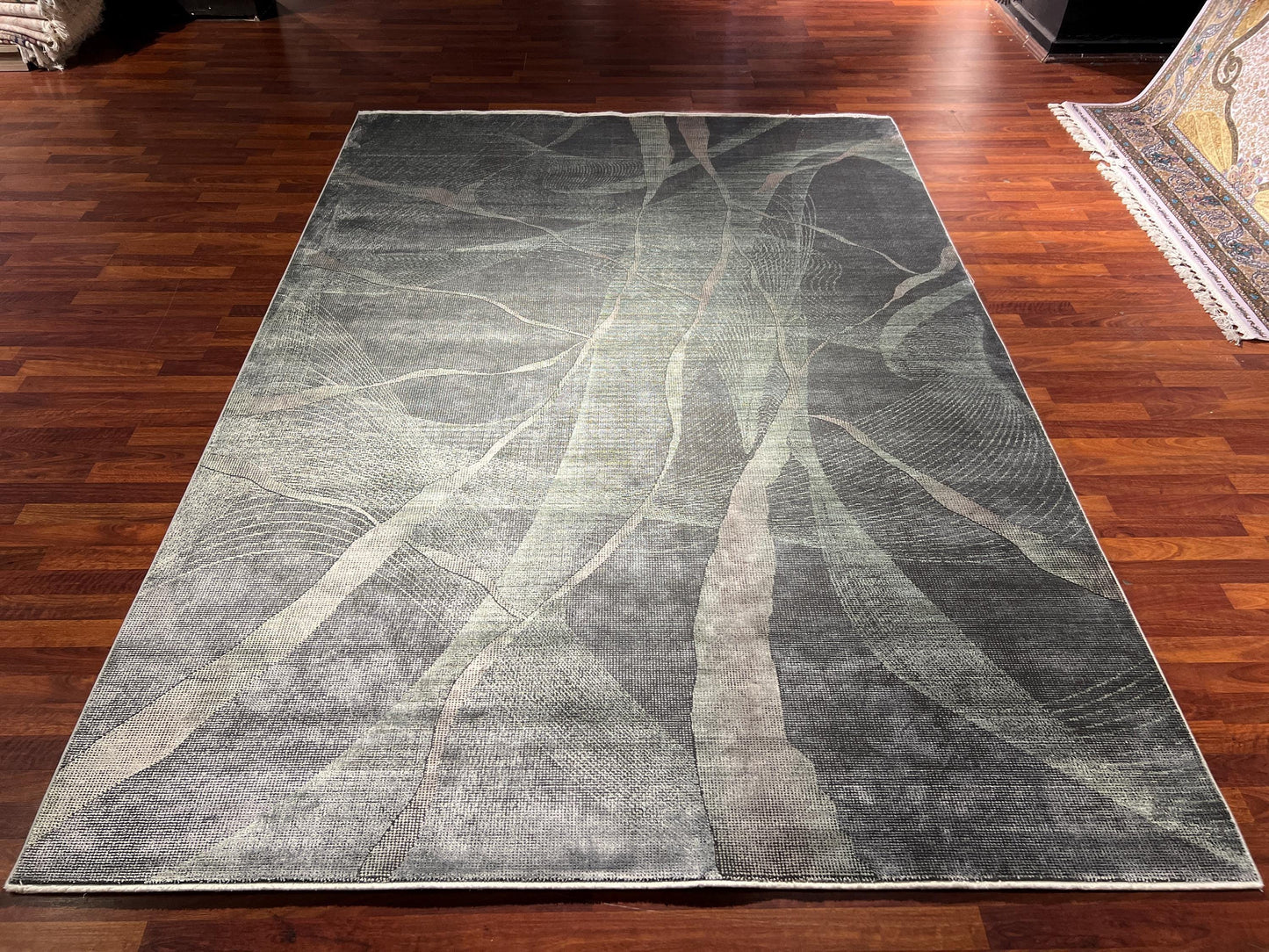 7x10 ft Gray Modern Bamboo Rug , Abstract Living Room Rug, Luxury Area Rug, Large Carpet, Contemporary Rug