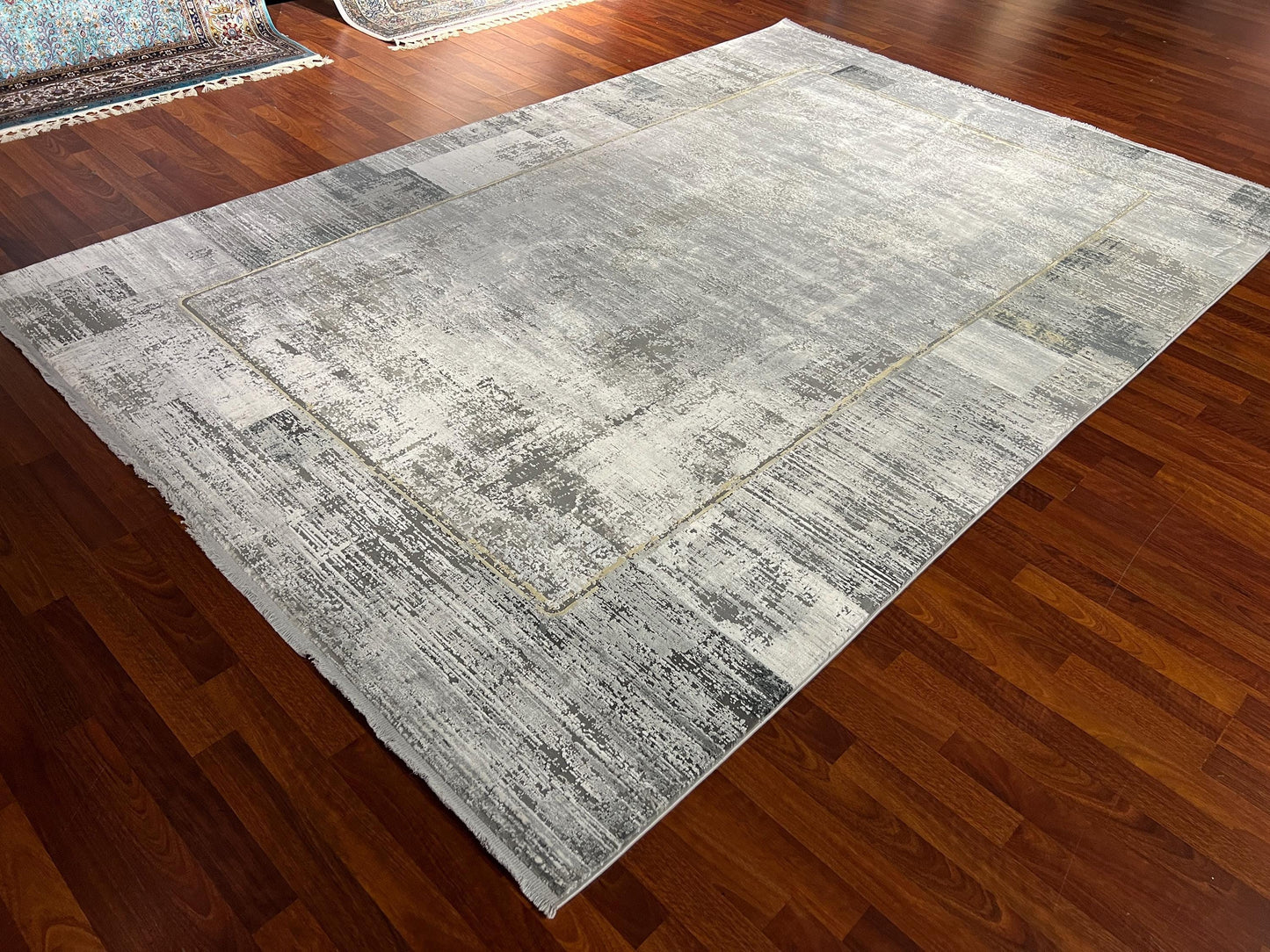 7x10 Modern Gray Rug, Minimalist Bamboo Acrylic Carpet, Abstract Textured Area Rug, Contemporary Living Room Rug