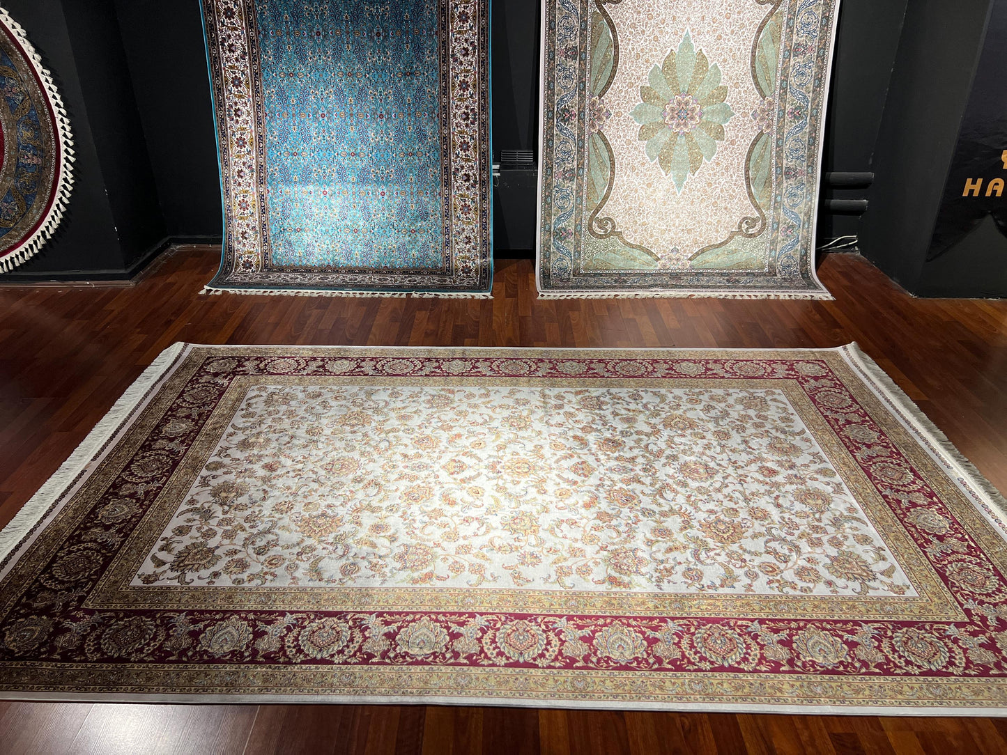 7x10 Beige Red Silk Rug, Elegant Floral Area Rug, Luxury Modal Silk Carpet, Classic Living Room Rug