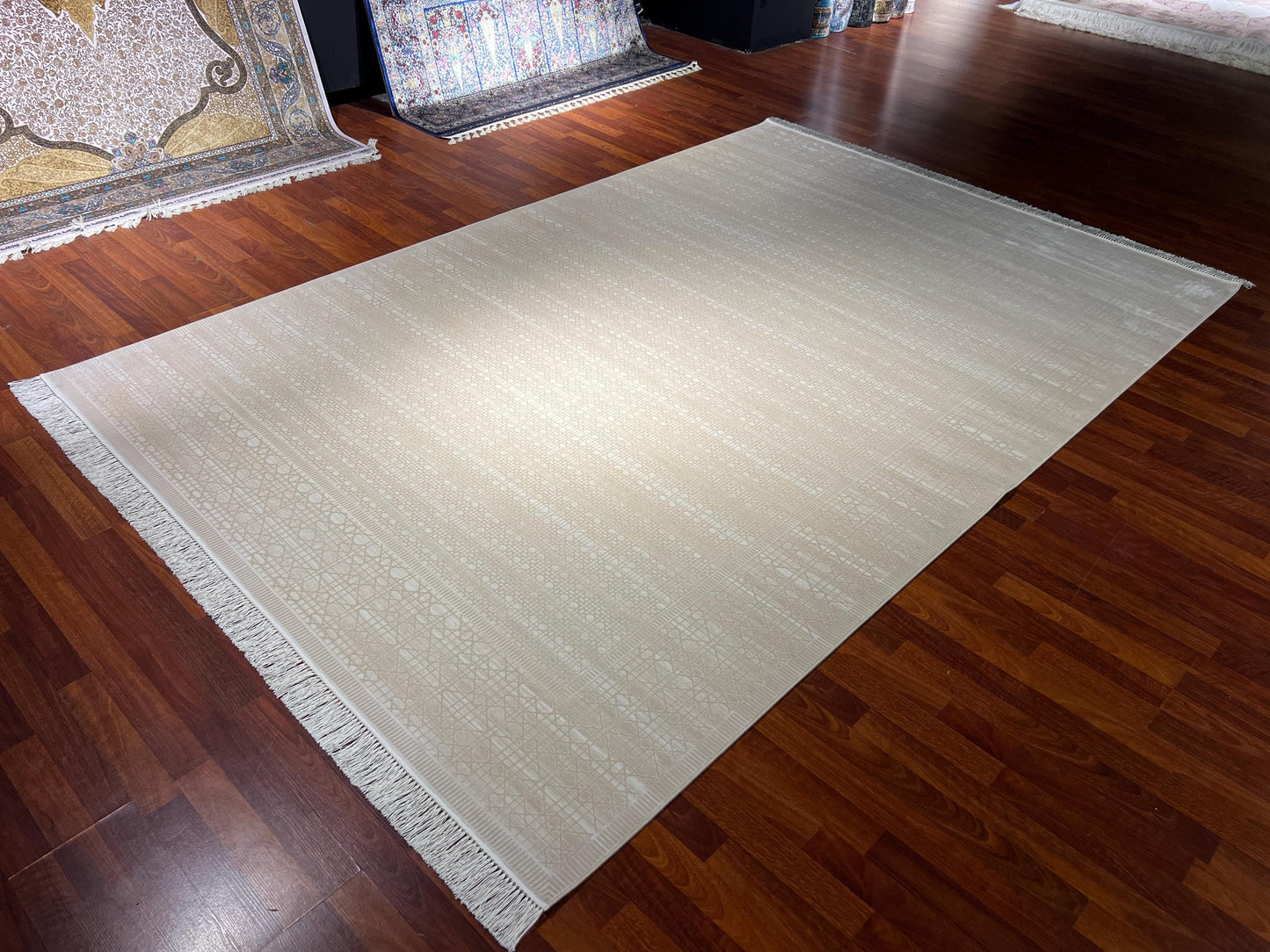 7x10 ft Scandinavian Rug, Beige Modern Rug, Turkish Area Rug, Minimalist Living Room Rug, Large Rug