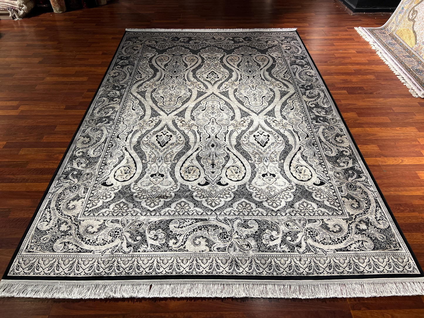7x10 Gray Silk Rug, Bamboo Silk Rug, Turkish Area Rug, Luxury Living Room Rug, Large Rug