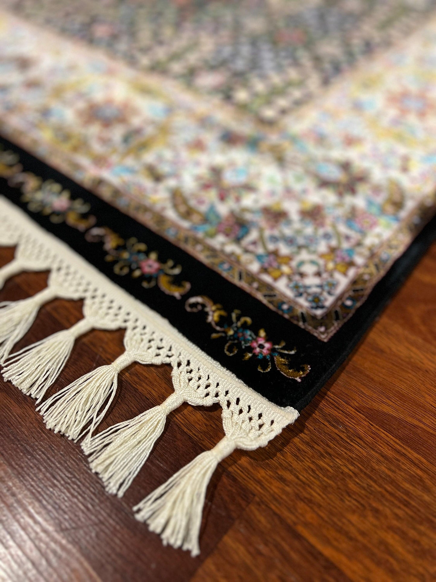 3x10 Black Silk Runner Rug, Floral Pattern Rug, Turkish Runner Rug, Entryway Carpet