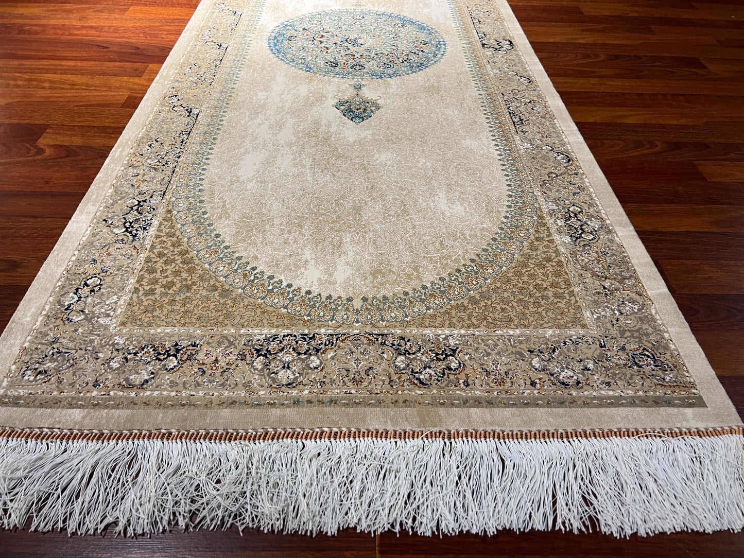 3x10 Gold Silk Runner Rug, Medallion Turkish Silk Carpet, Luxury Hallway Rug