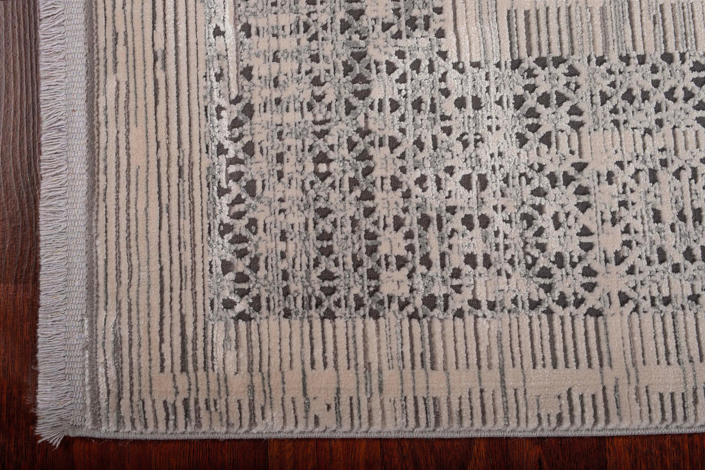5x8 Modern Bamboo Rug, Gray Striped Texture, Minimal Border, Turkish Living Room Carpet