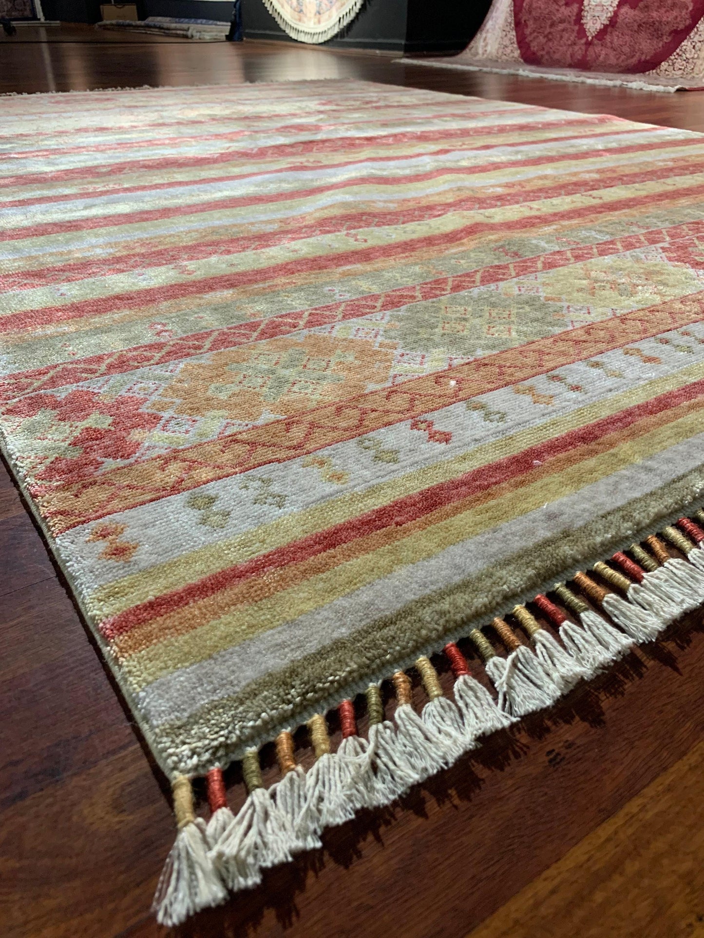 5x8 ft Oushak Rug, Area Rug, Boho Stripe Pattern, Anatolian Style, Tencel Turkish Rug