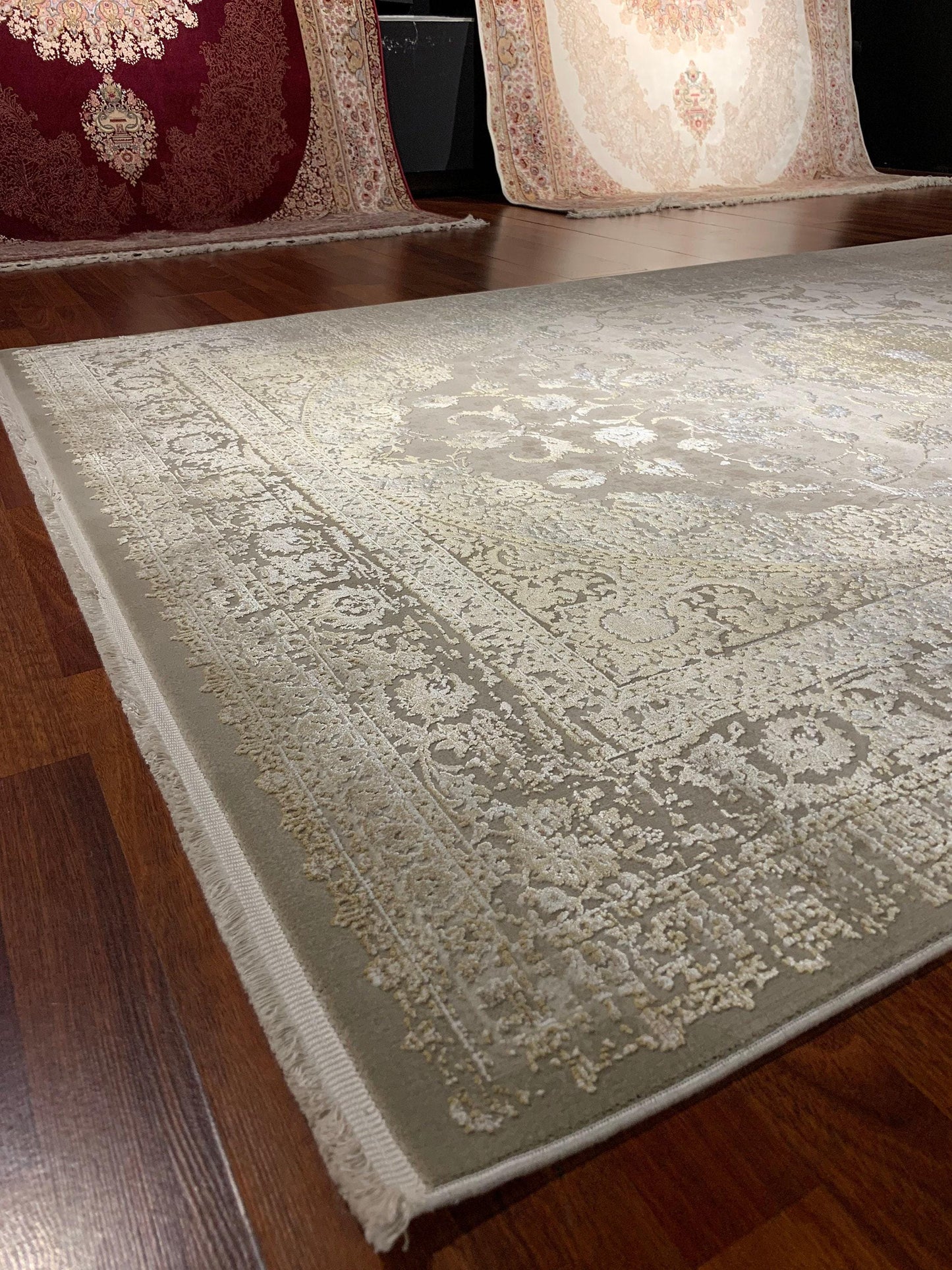5x8 Beige Gold Rug, Faded Floral Medallion, Turkish Modern Carpet, Living Room Decor
