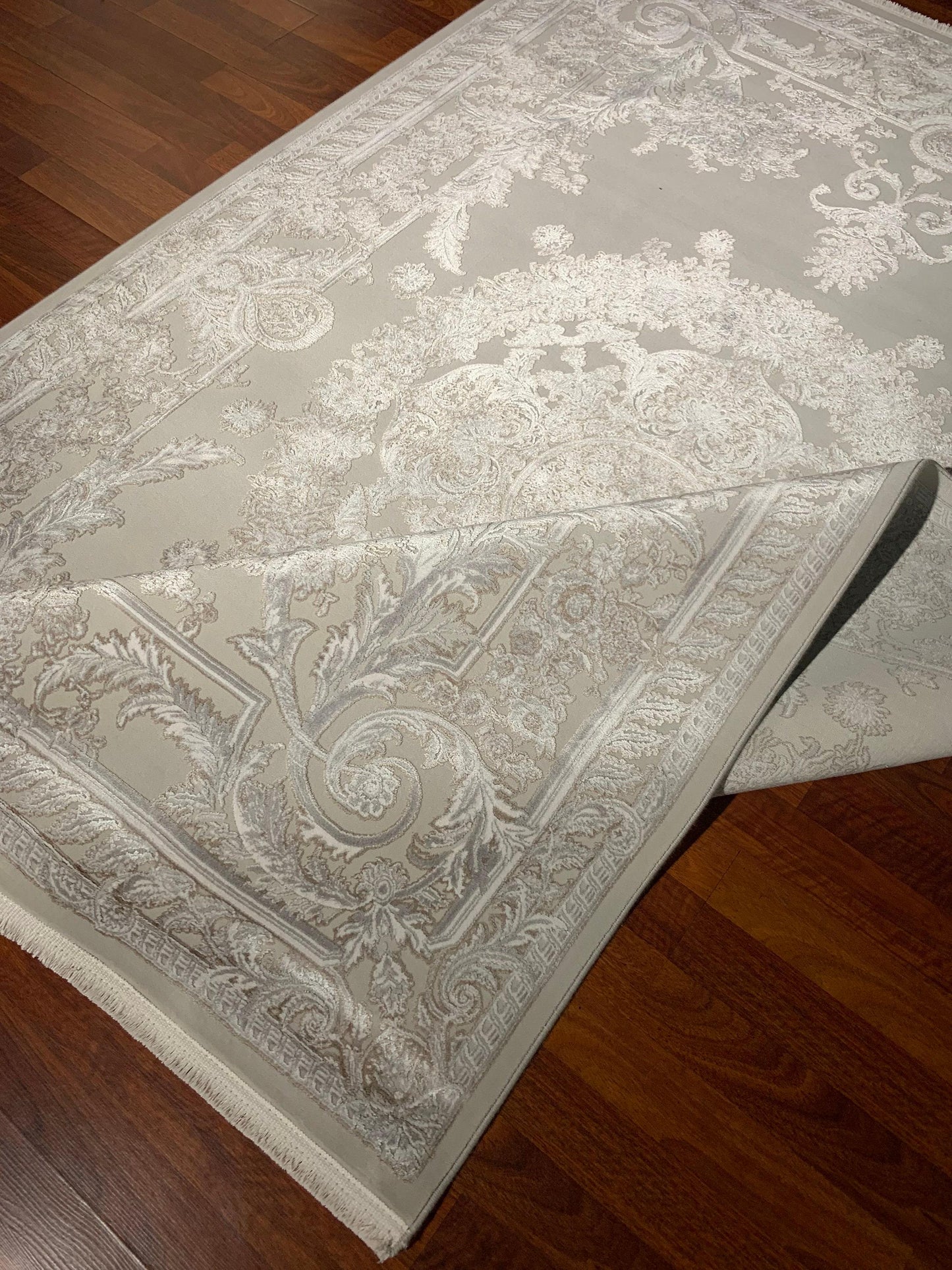 5x8 Area Rug, Beige Bamboo Rug, Neutral Medallion, Turkish Area Rug, Luxury Living Room