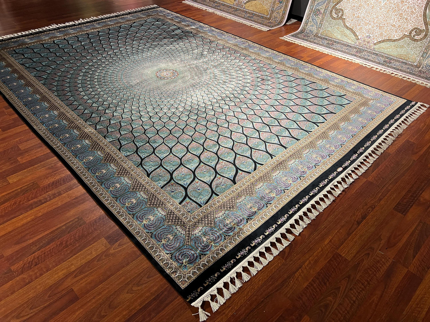 10x13 ft Oversized Silk Rug, Palace Style Oriental Carpet, Luxury Living Room Rug