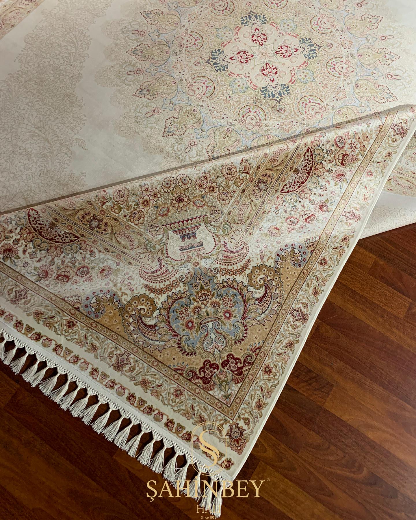 10x13 Beige Silk Rug, Luxury Living Room Carpet, Traditional Turkish Silk Rug