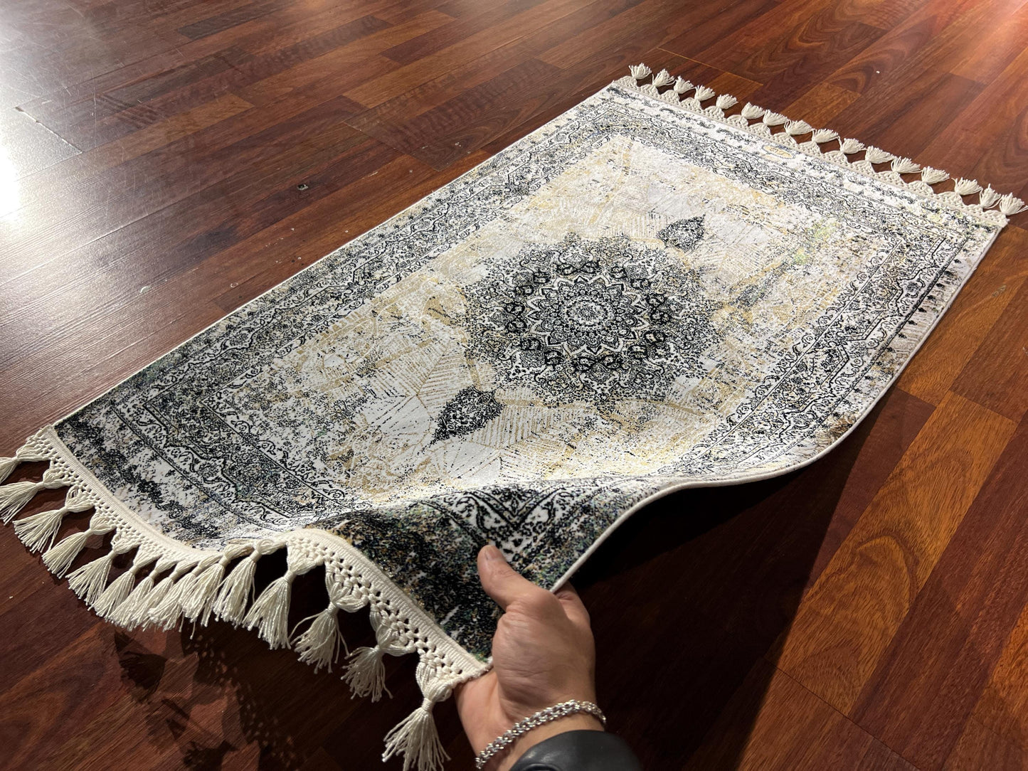 Vintage Medallion Rug, 2x3 Bamboo Silk Rug, Distressed Turkish Mini Rug