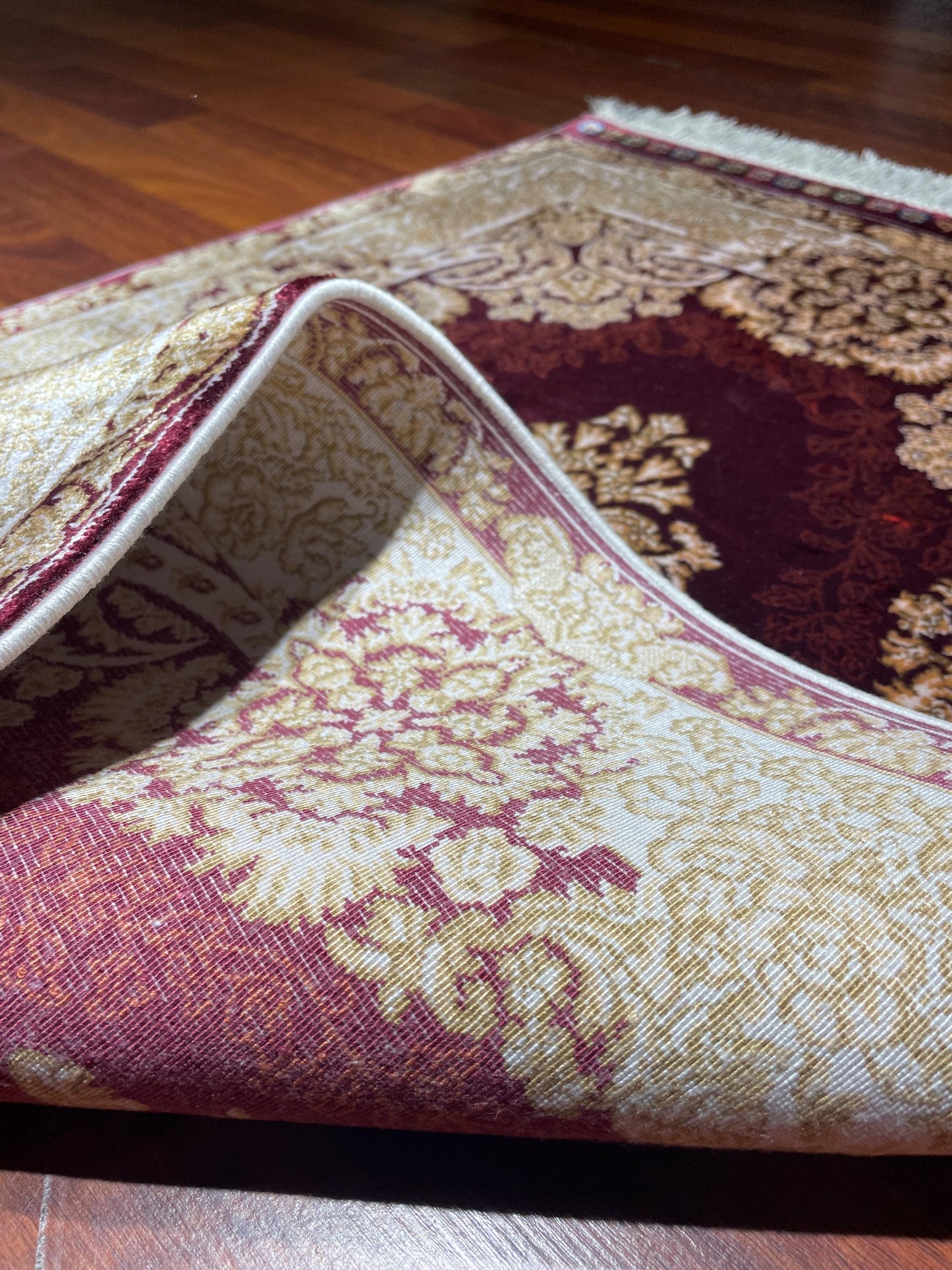 Burgundy Floral Medallion Rug, 2x3 Bamboo Silk Rug, Turkish Accent Rug, Gift Decor