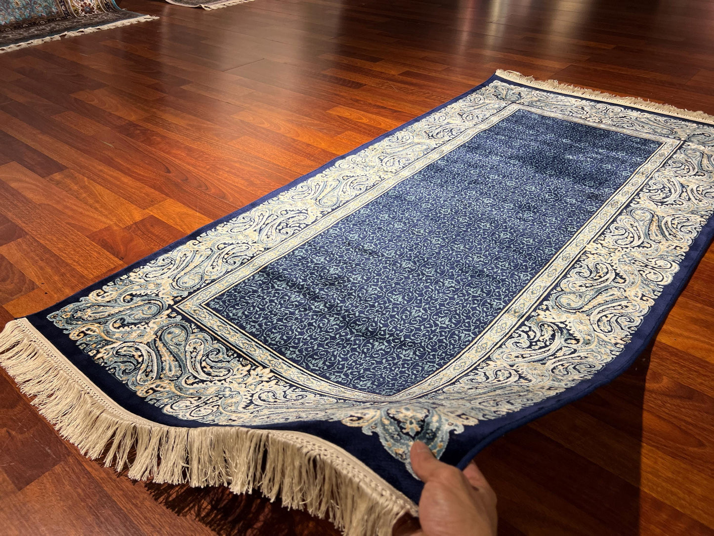 3x5ft Blue Seven Mountains Silk Rug, 3x5 Area Rug, Turkish Floral Runner Rug