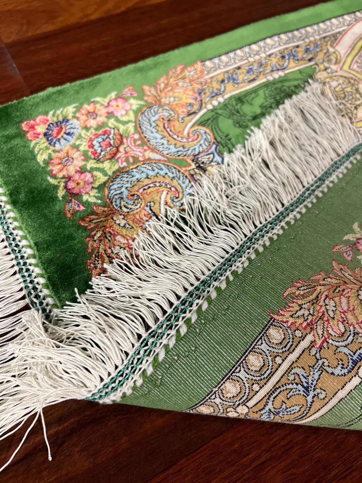 Green Floral Medallion Silk Rug, 2x3 Mini Rug, Palace Design Rug, Gift Rug