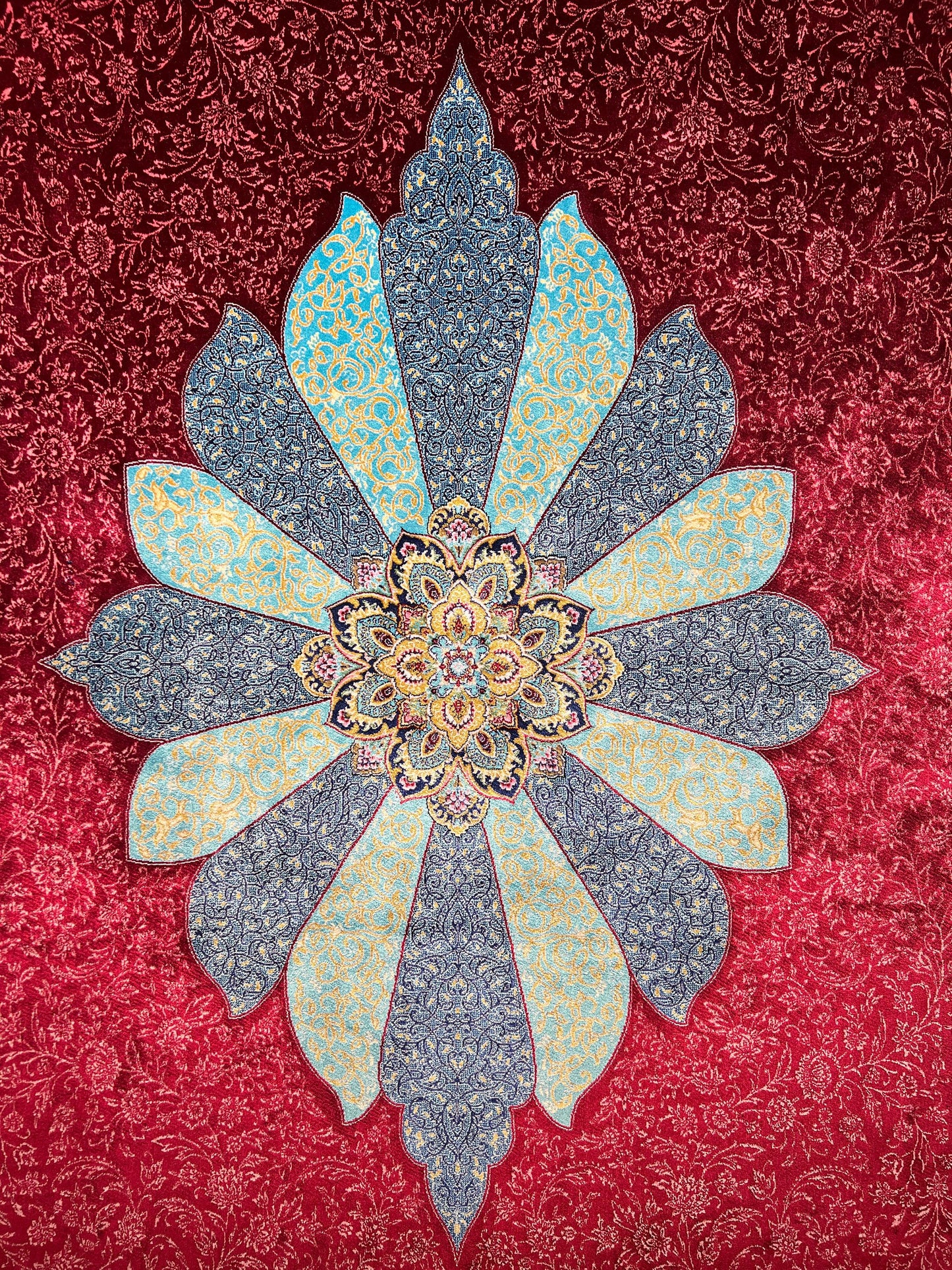 4x6 Blue Medallion Silk Runner Rug, Hallway Rug, Bedroom Runner, Turkish Silk Rug, Luxury Floral Rug, Entryway Decor
