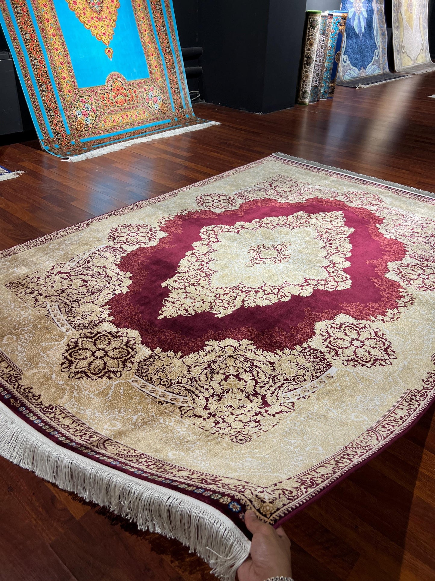 5x8 Gold Red Silk Rug, Turkish Style Area Rug, Luxury Living Room Carpet, Elegant Home Decor Rug