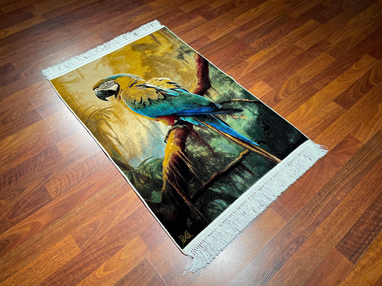 2x3 Parrot Tapestry Rug, Modal Silk Wall Hanging, Tropical Bird Gift Rug, Decorative Wall Decor Carpet