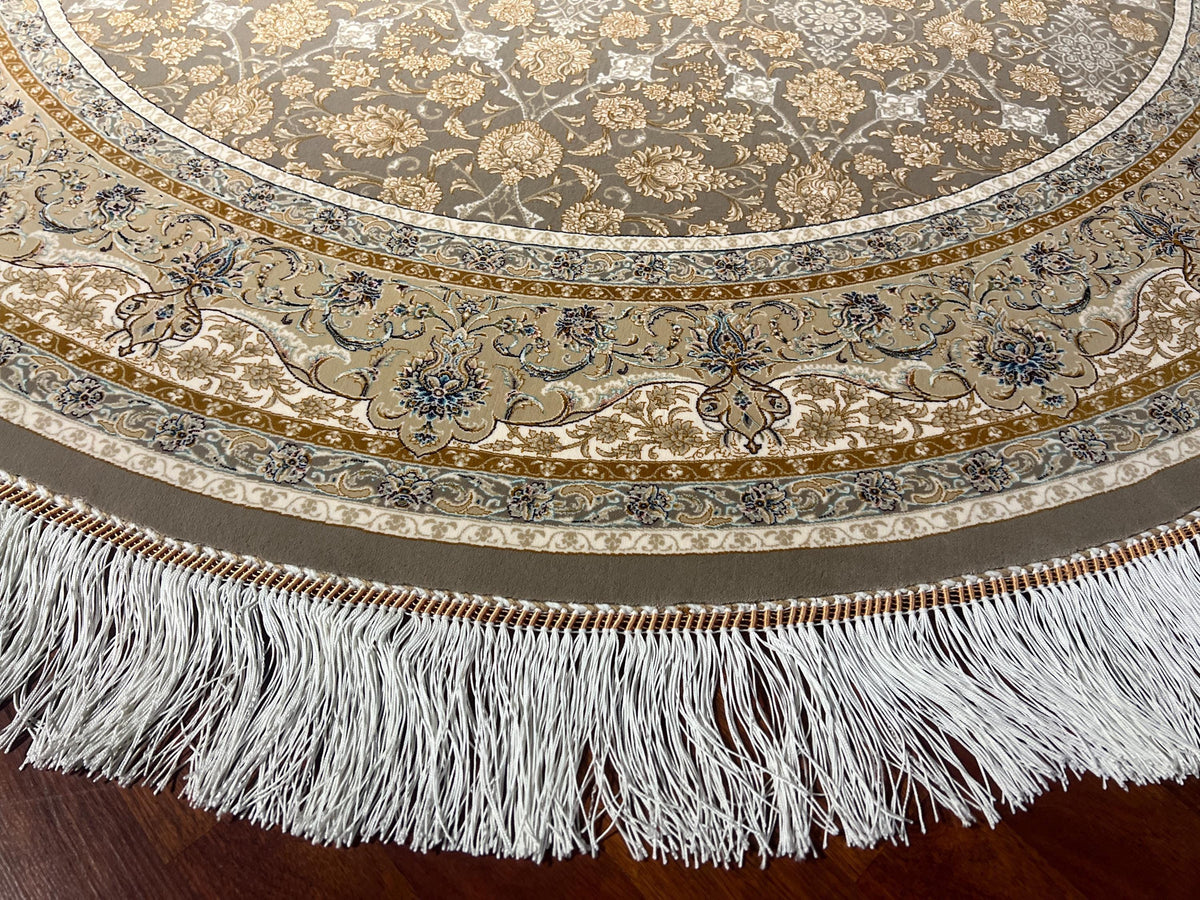 5x5ft Ivory Beige Round Rug, Floral Circle Rug, Modal Silk Rug, Luxury Area Rug, Living Room Decor