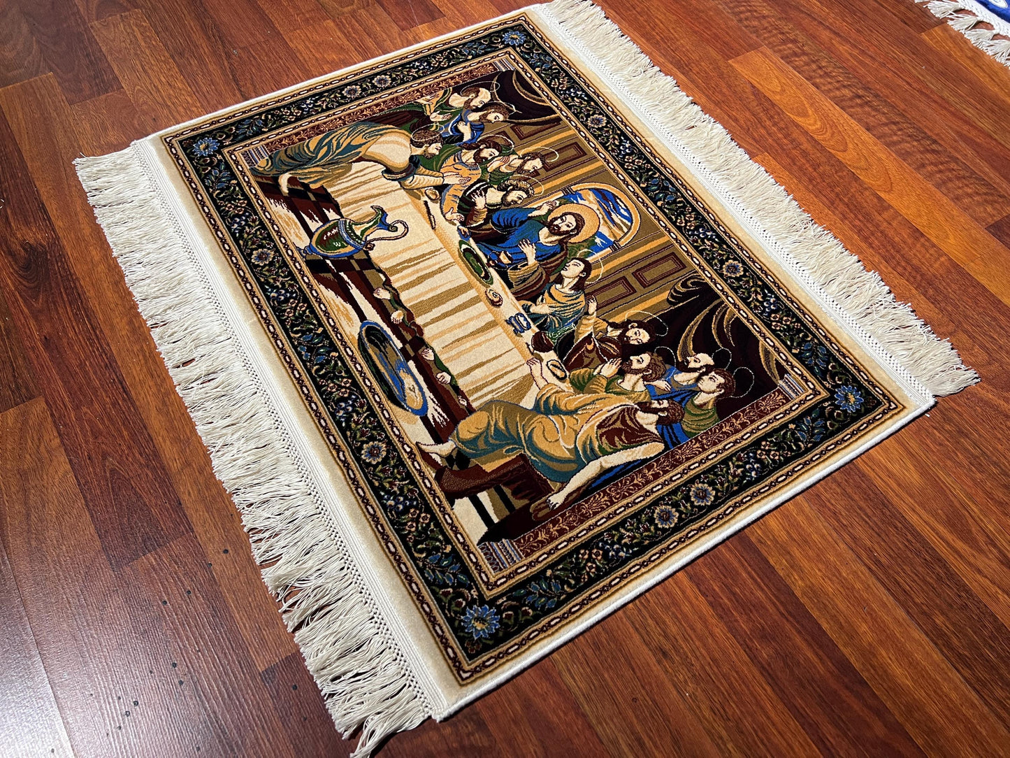 1.64x2.29 ft Last Supper Tapestry, Religious Wall Hanging Rug, Mini Modal Silk Decorative Rug, Christian Gift Rug