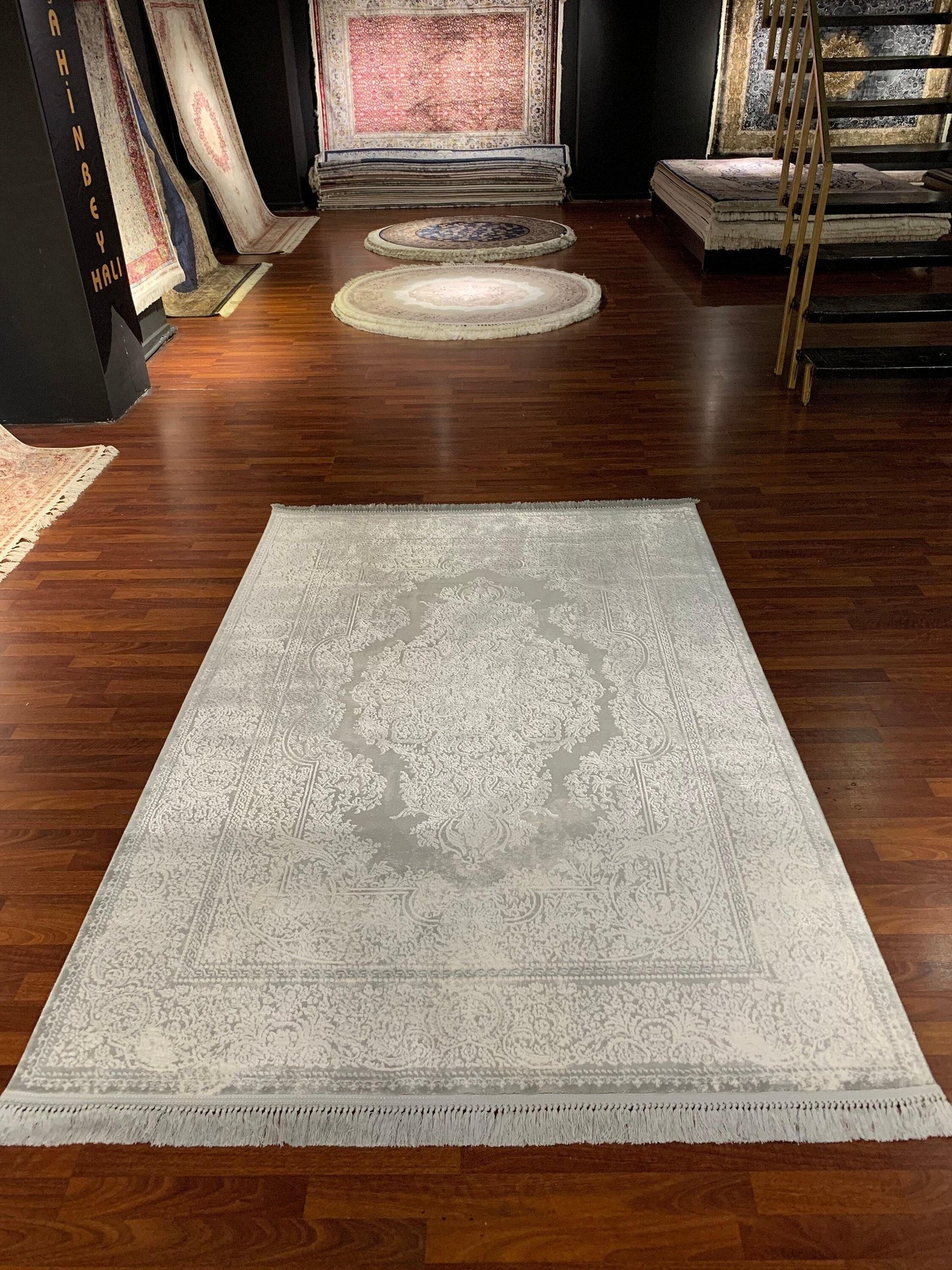 5x8 ft Gray Bamboo Area Rug for Living Room, Modern Turkish Acrylic Carpet for Office or Bedroom