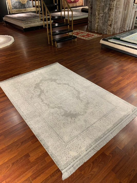 5x8 ft Gray Bamboo Area Rug for Living Room, Modern Turkish Acrylic Carpet for Office or Bedroom