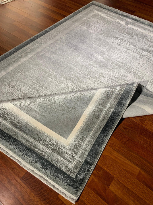 5x8 Green Gray Modern Rug, Viscose Acrylic Area Rug, Luxury Living Room Carpet, Home Decor Rug