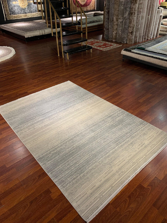 5x8 Gray Modern Area Rug, Acrylic Viscose Living Room Carpet, Contemporary Turkish Style Oversize Runner Look