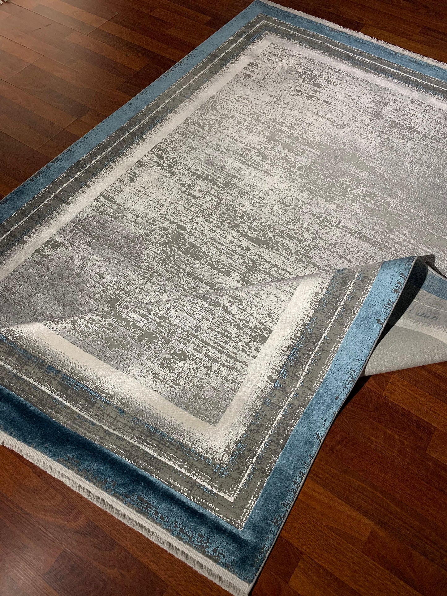 5x8 Gray Blue Area Rug, Modern Living Room Carpet, Acrylic Viscose Home Rug