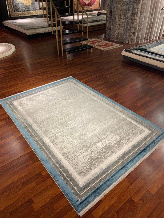 5x8 Gray Blue Area Rug, Modern Living Room Carpet, Acrylic Viscose Home Rug