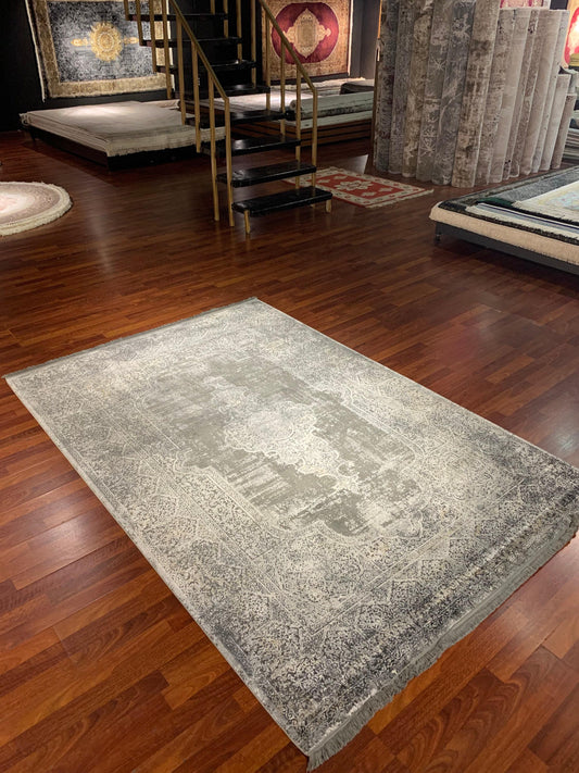 5x8 Gray Area Rug, Vintage Style Living Room Carpet, Modern Acrylic Home Rug
