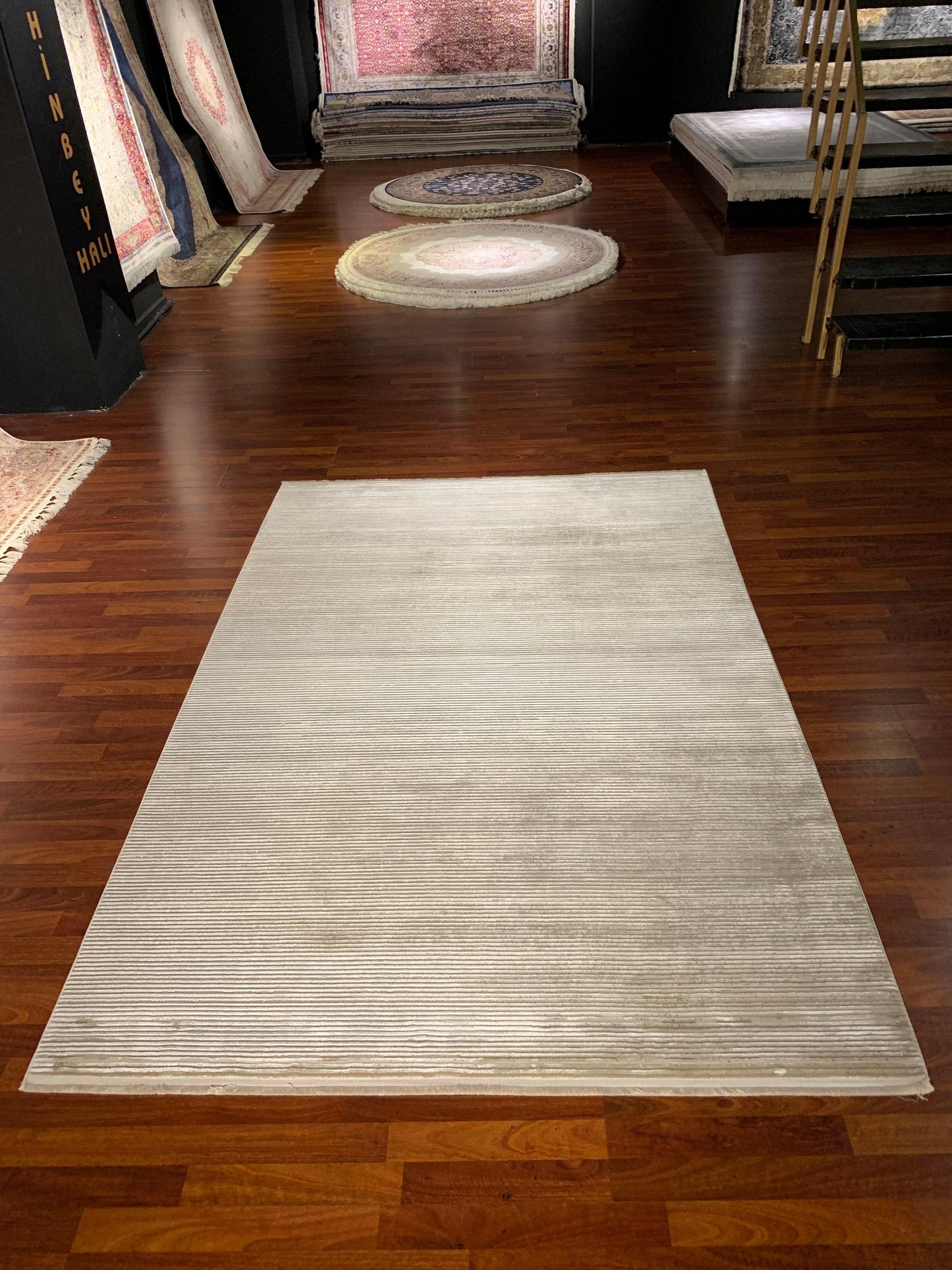 5x8 Beige Area Rug, Modern Minimal Living Room Carpet, Acrylic Viscose Home Rug