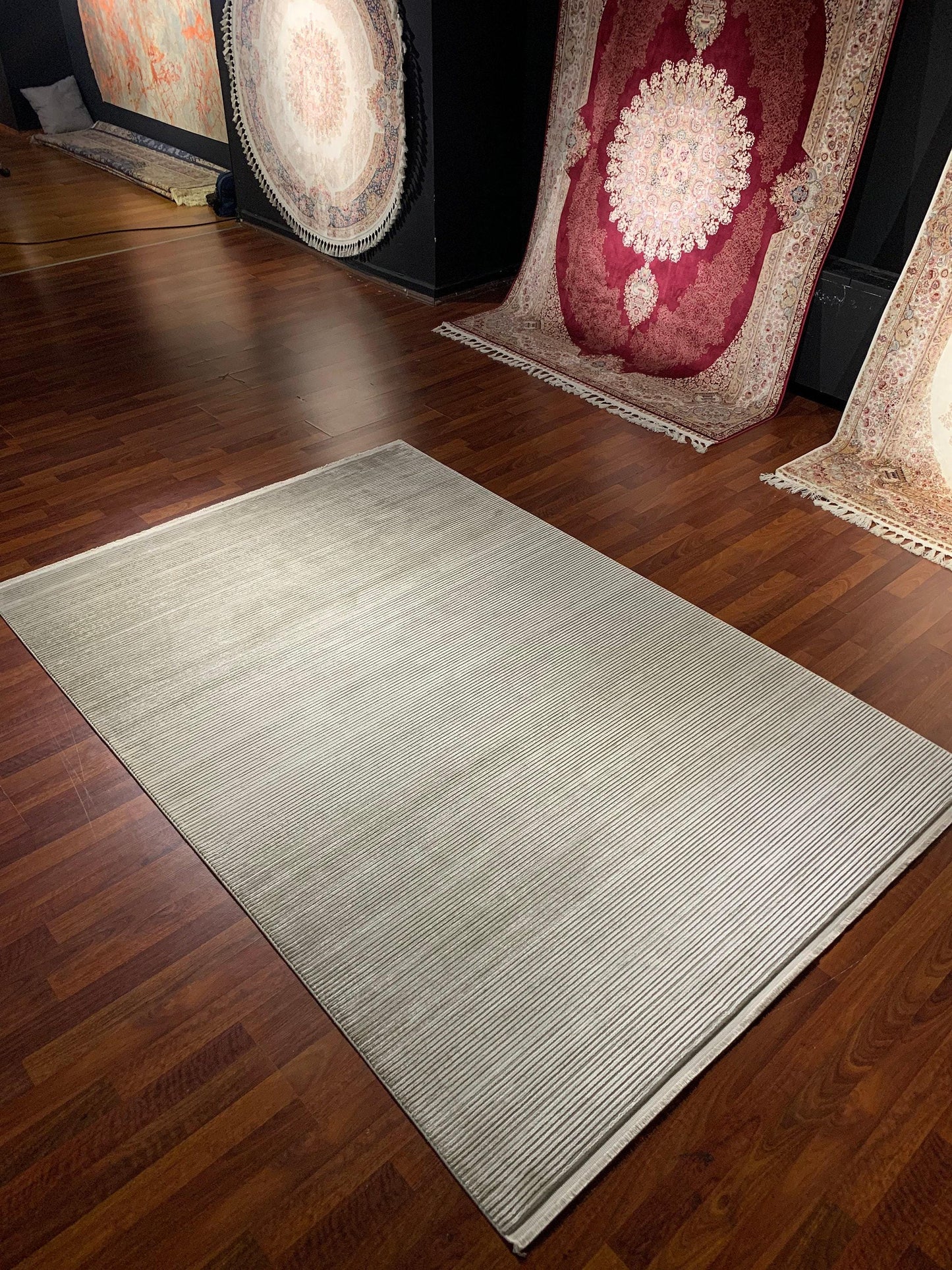 5x8 Beige Area Rug, Modern Minimal Living Room Carpet, Acrylic Viscose Home Rug