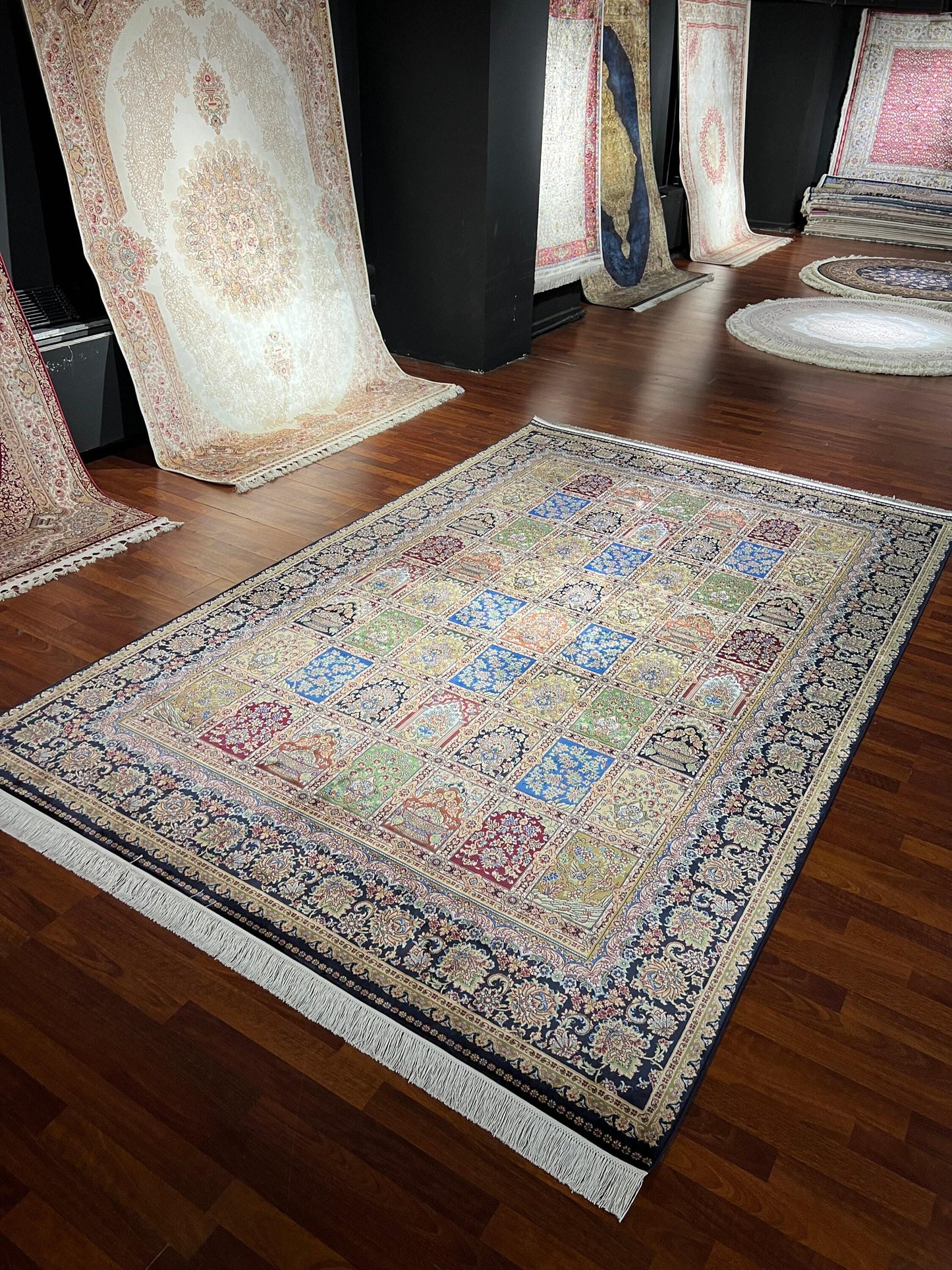 7x10 Silk Area Rug, Luxury Afghan Pattern Carpet, Modal Silk Living Room Rug