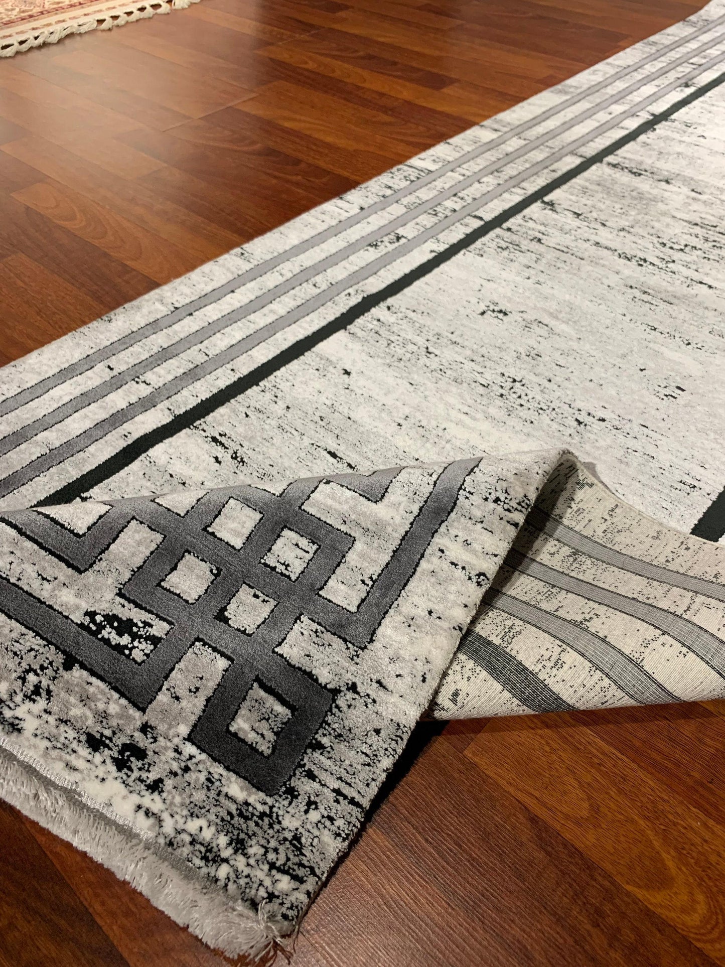 Gray Bamboo Runner Rug 3x10 Ft, Modern Hallway Carpet, Luxury Entryway Floor Decor