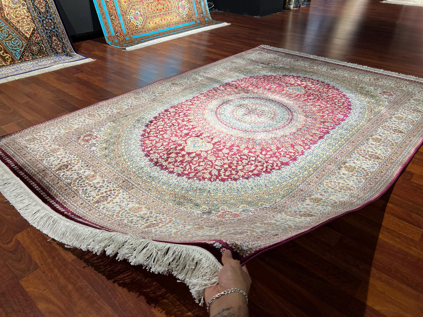 5x8 ft Red Medallion Bamboo Silk Rug Luxury Floral Pattern Area Rug Elegant Living Room Home Decor Carpet