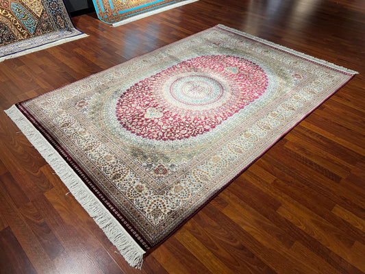 5x8 ft Red Medallion Bamboo Silk Rug Luxury Floral Pattern Area Rug Elegant Living Room Home Decor Carpet