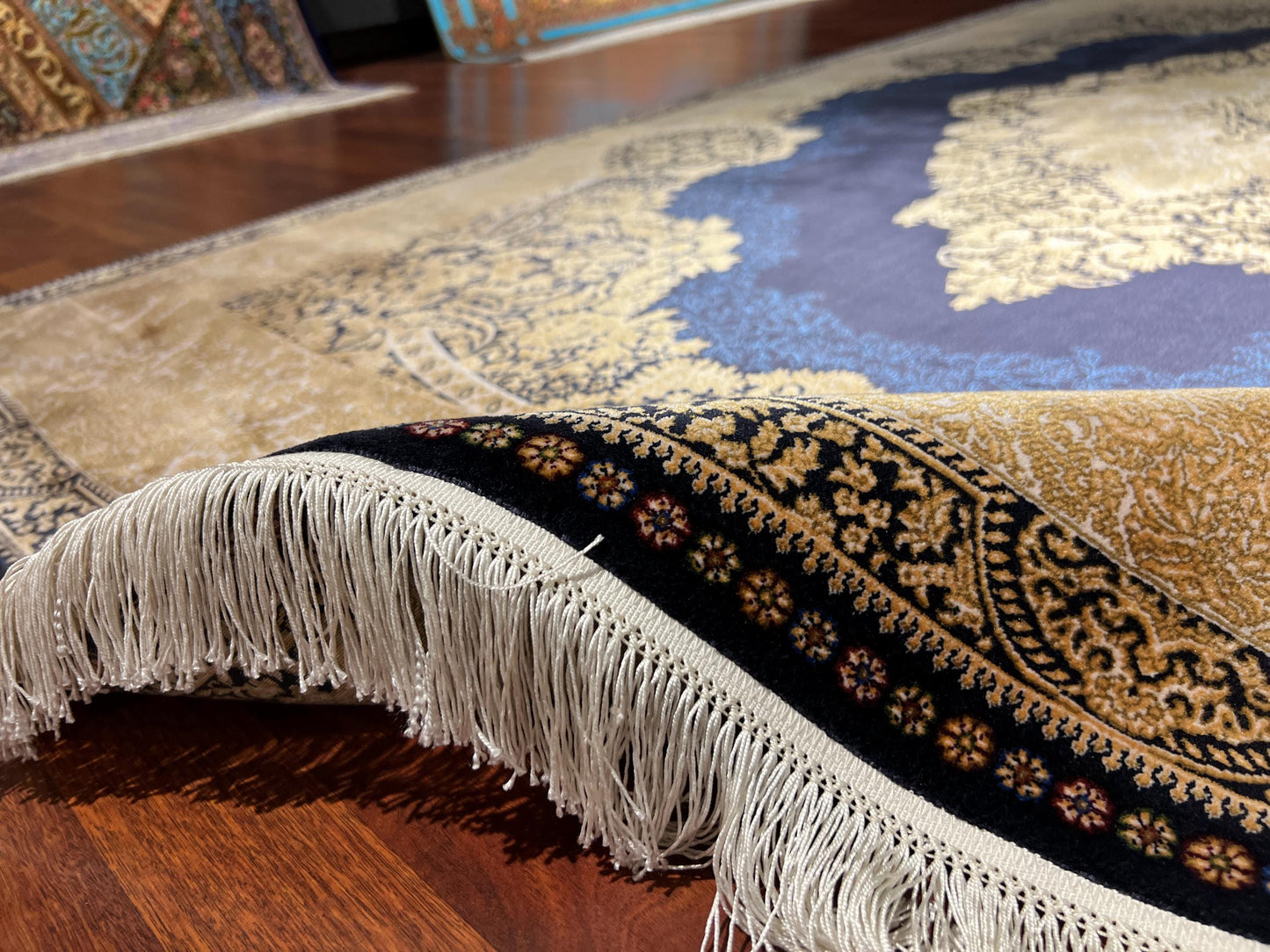 5x8 ft Blue Medallion Bamboo Silk Rug Luxury Classic Pattern Area Rug Elegant Living Room Home Decor