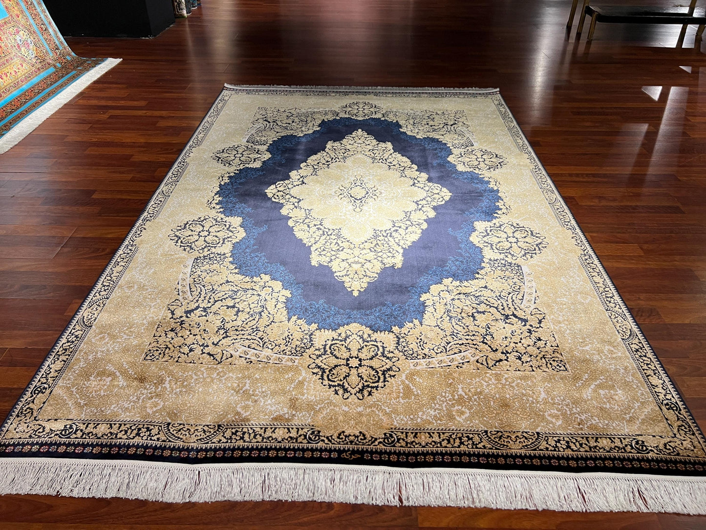 5x8 ft Blue Medallion Bamboo Silk Rug Luxury Classic Pattern Area Rug Elegant Living Room Home Decor