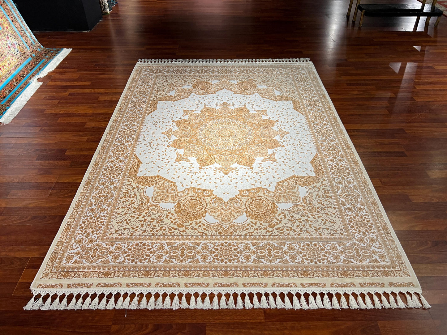 5x8 ft Cream Gold Silk Rug Luxury Medallion Pattern Area Rug Elegant Classic Living Room Home Decor