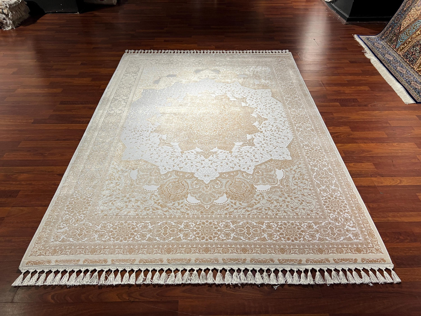 5x8 ft Cream Gold Silk Rug Luxury Medallion Pattern Area Rug Elegant Classic Living Room Home Decor