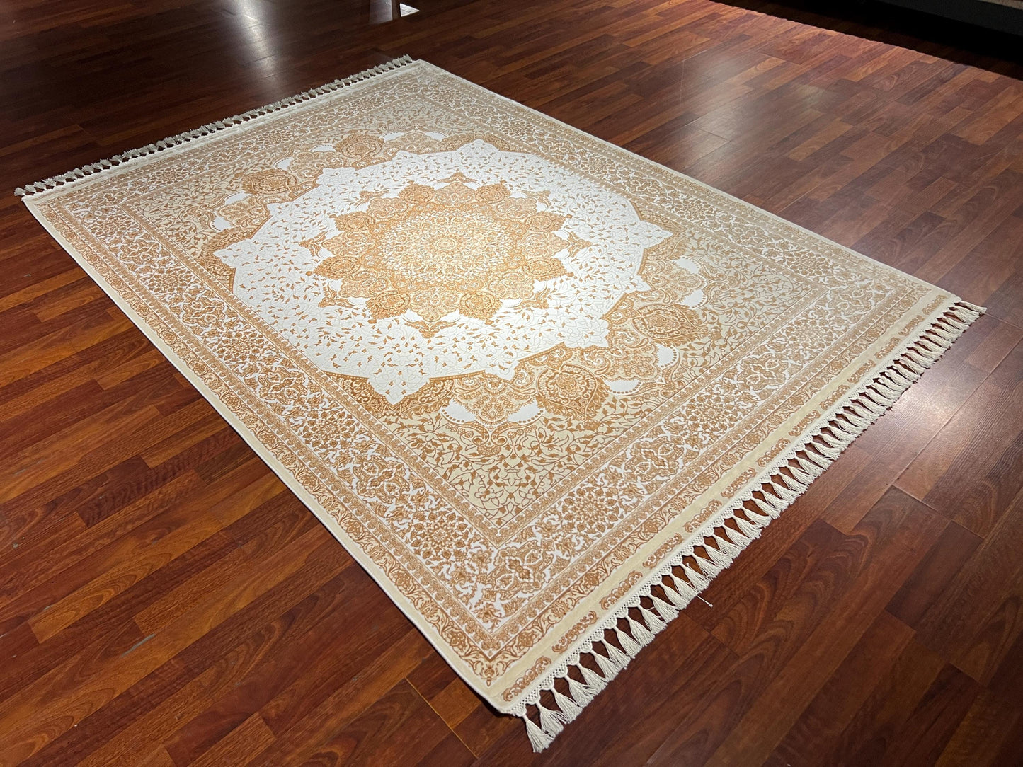5x8 ft Cream Gold Silk Rug Luxury Medallion Pattern Area Rug Elegant Classic Living Room Home Decor
