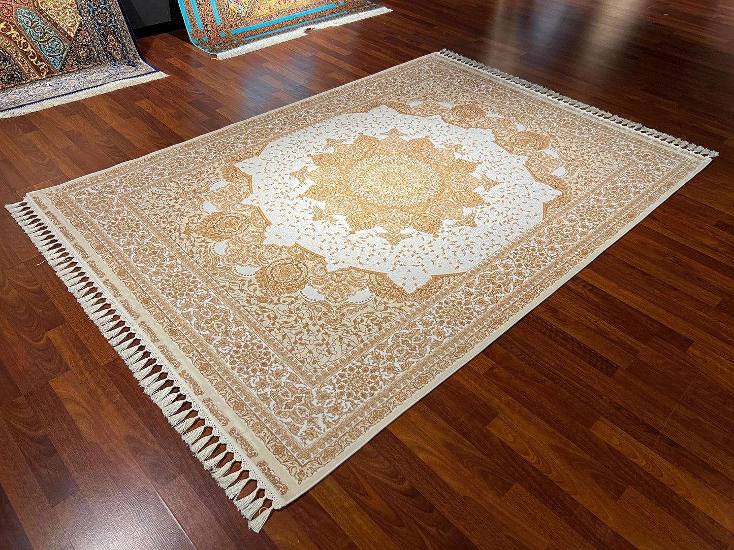 5x8 ft Cream Gold Silk Rug Luxury Medallion Pattern Area Rug Elegant Classic Living Room Home Decor