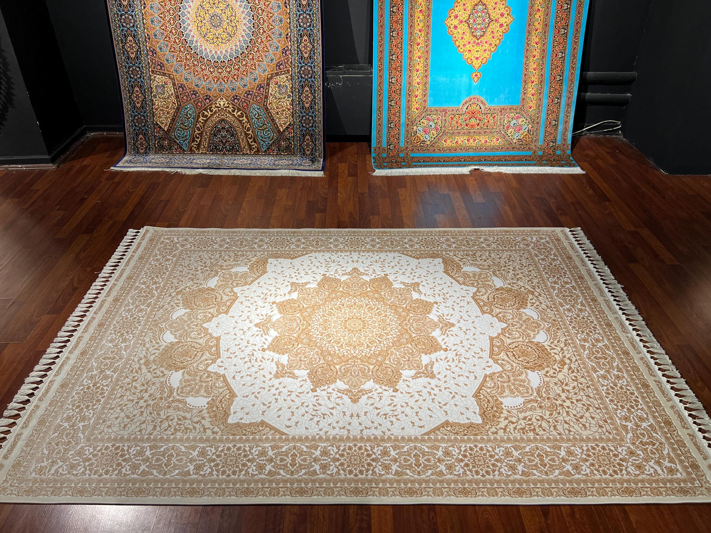 5x8 ft Cream Gold Silk Rug Luxury Medallion Pattern Area Rug Elegant Classic Living Room Home Decor