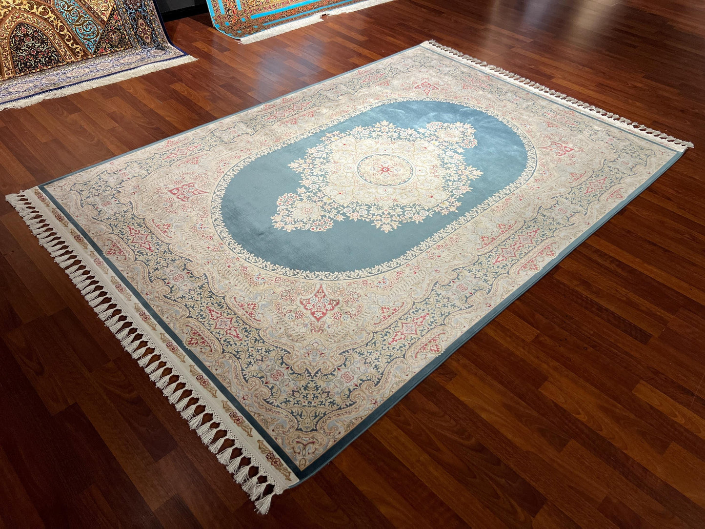 5x8 ft Blue Medallion Bamboo Silk Rug Luxury Floral Pattern Area Rug Elegant Classic Living Room Decor