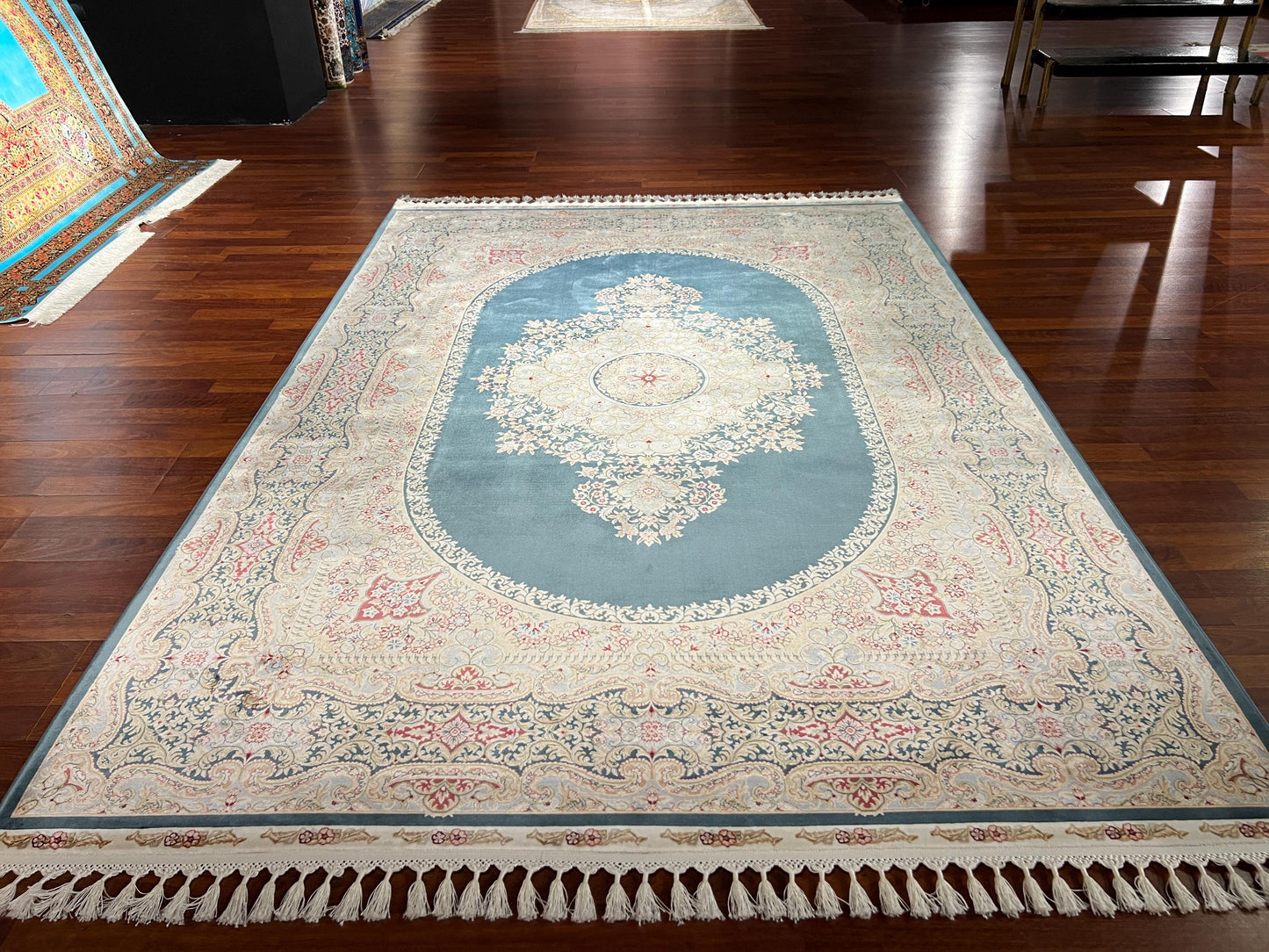 5x8 ft Blue Medallion Bamboo Silk Rug Luxury Floral Pattern Area Rug Elegant Classic Living Room Decor