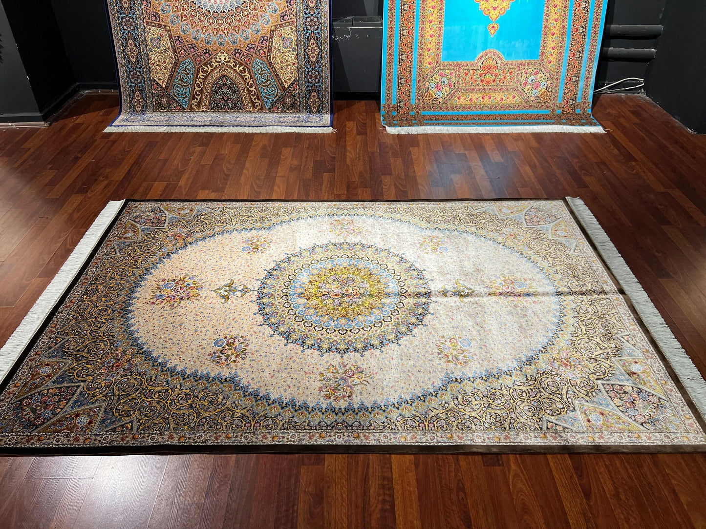 5x7 ft Beige Modal Silk Rug Luxury Classic Medallion Area Rug Elegant Living Room Home Decor Carpet