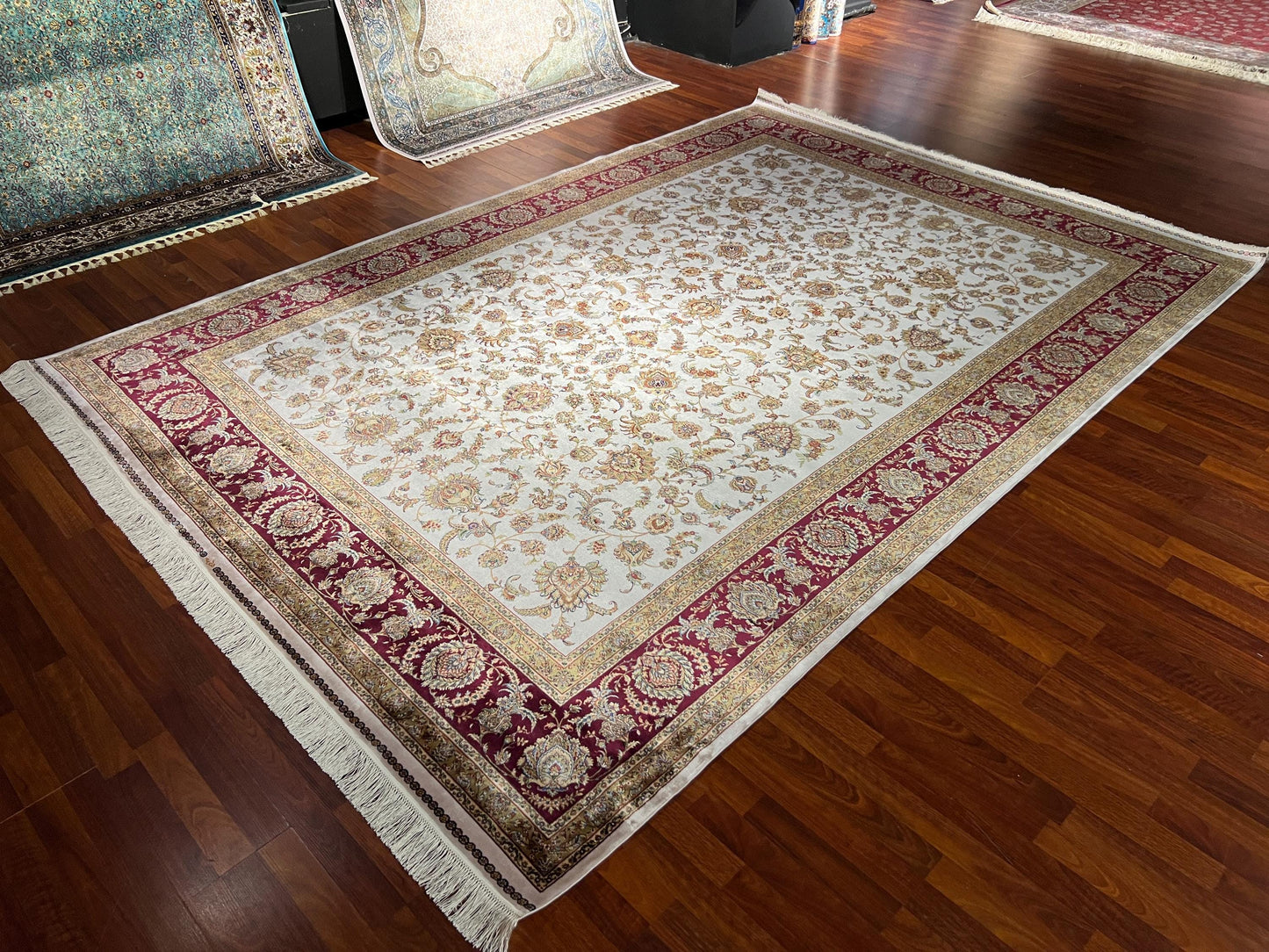 5x7 ft Beige Floral Modal Silk Rug Luxury Classic Pattern Area Rug Elegant Living Room Home Decor