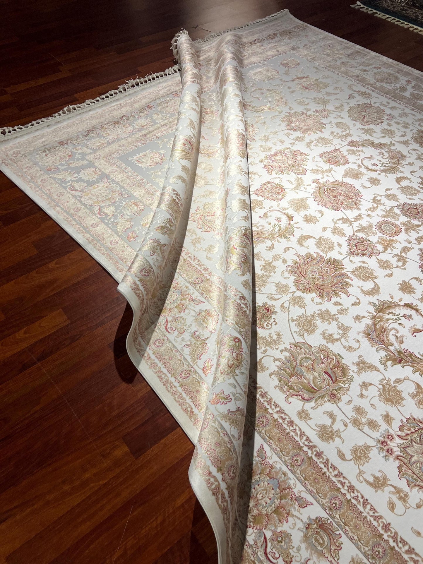 8x11 ft Light Blue Floral Modal Silk Rug Luxury Classic Pattern Large Area Rug Elegant Living Room Decor