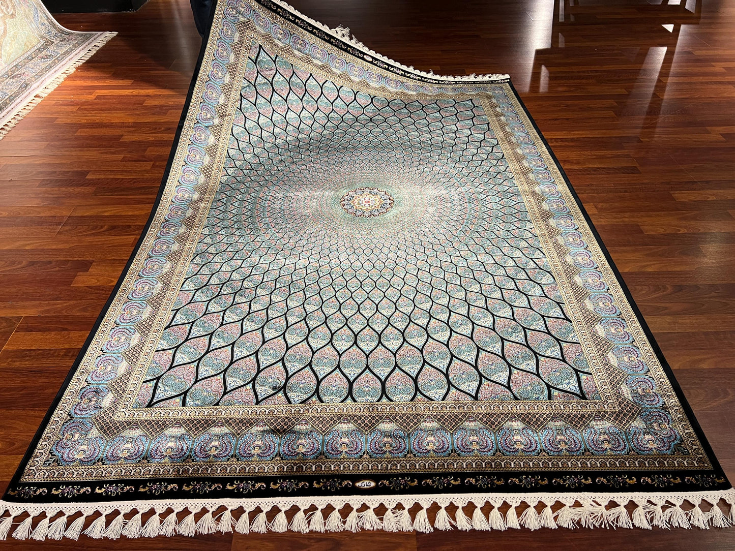 5x8 ft Light Blue Floral Modal Silk Rug Luxury Classic Pattern Large Area Rug Elegant Living Room Decor