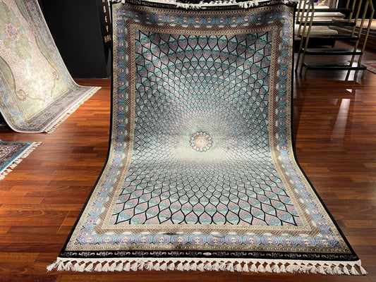 5x8 ft Light Blue Floral Modal Silk Rug Luxury Classic Pattern Large Area Rug Elegant Living Room Decor